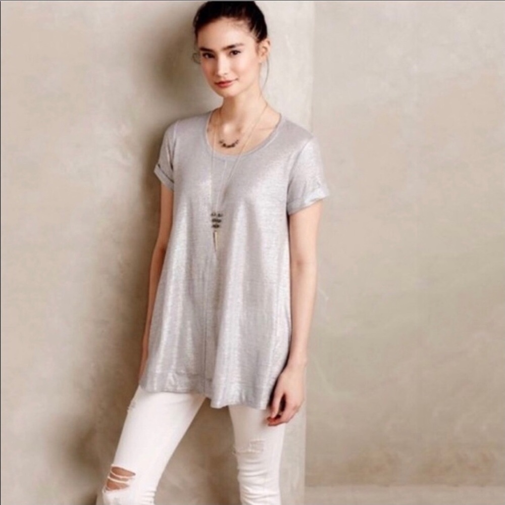 Anthropologie Bordeaux Silver Shimmer Tunic Top S